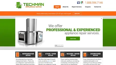 Techman Appliance Repair website thumbnail