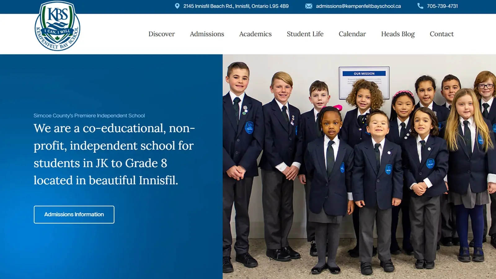 Kempenfelt Bay School website screenshot